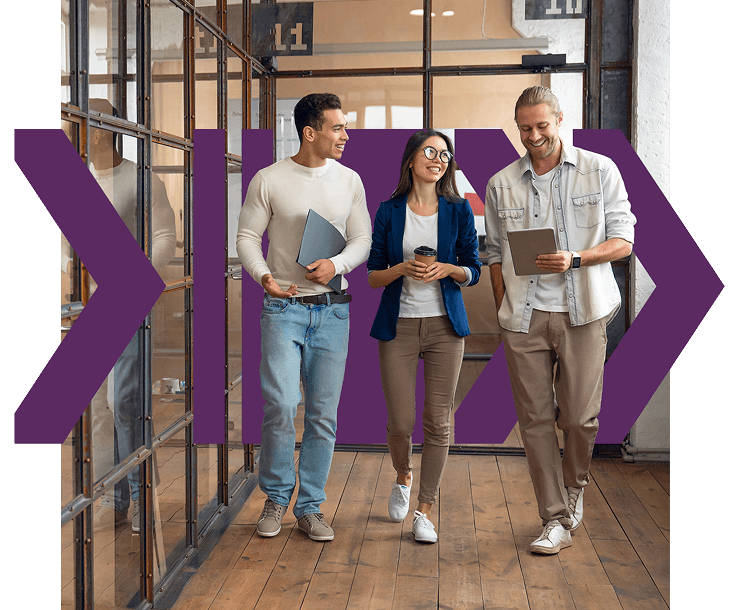 group walking together in office