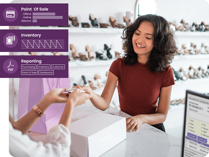 women shopping with graphics showing stats
