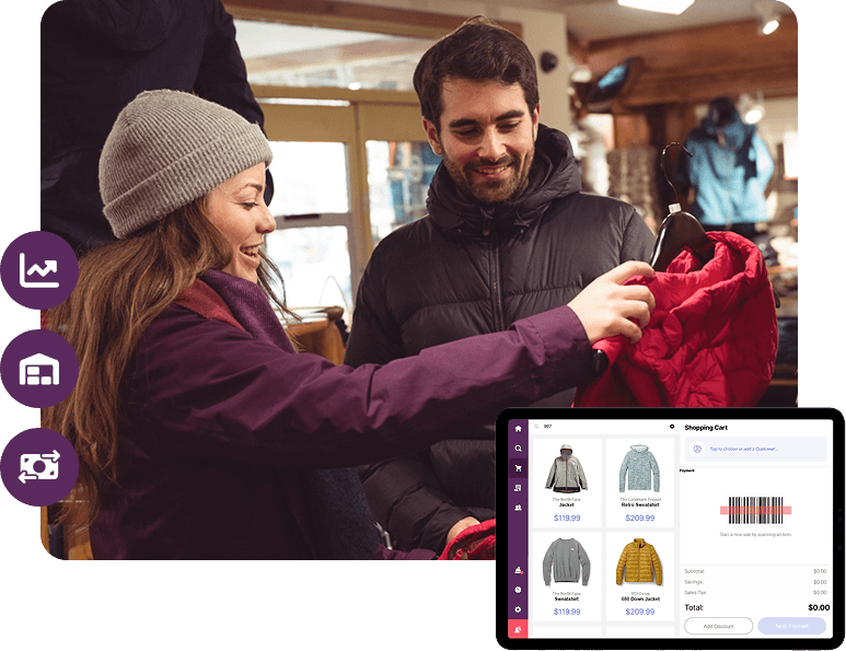 two people shopping for coats